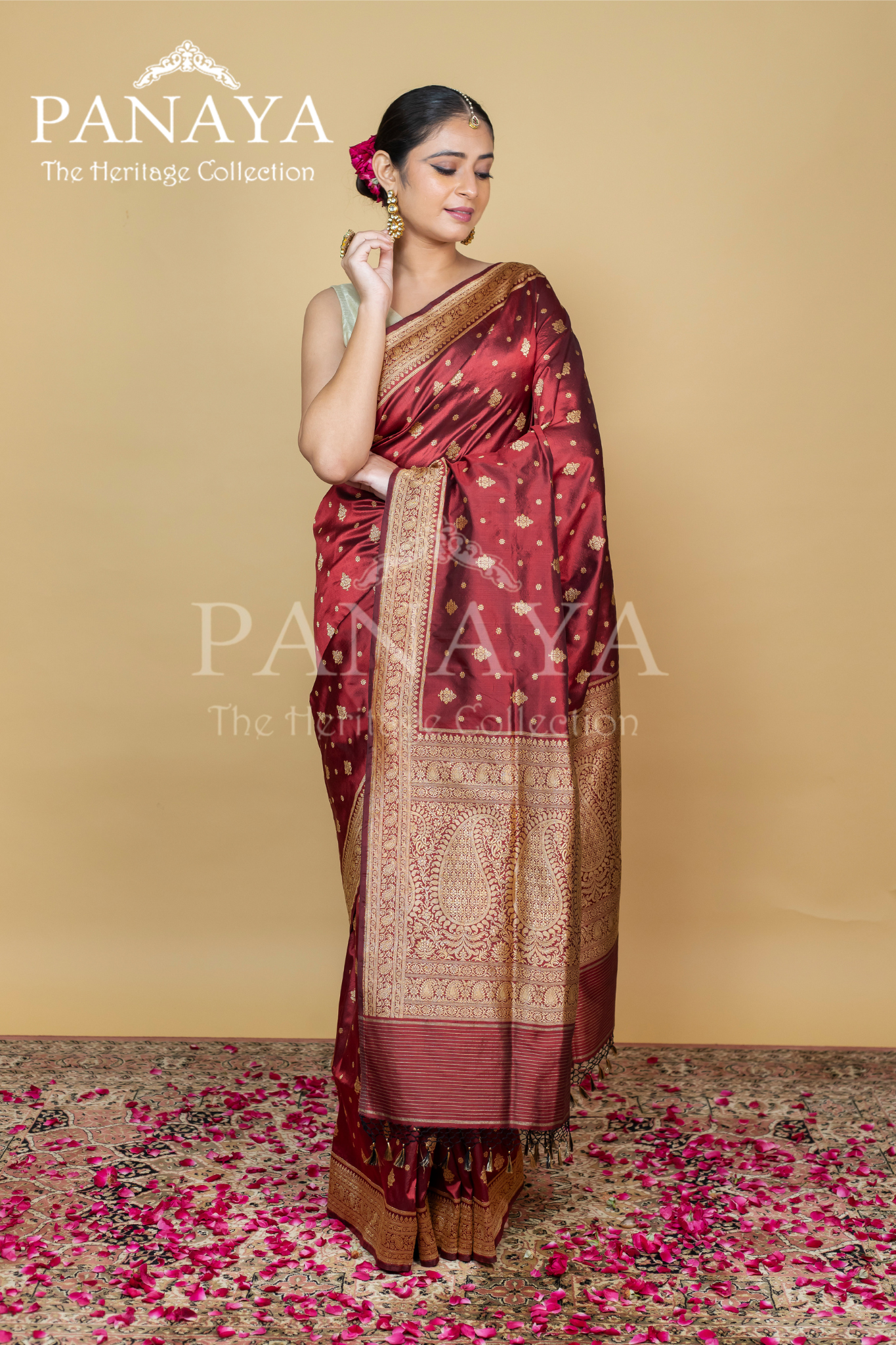 Handloom Katan Silk With Zaal Lace Buti Pattern Small And Large