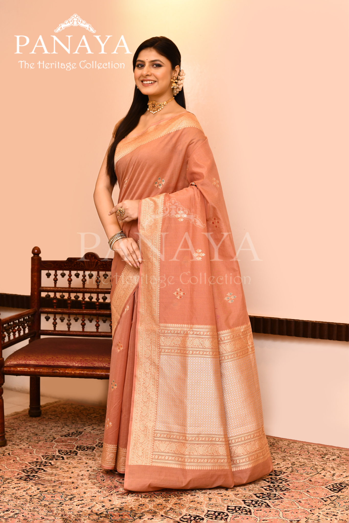 Saree Kora Cotton Silk With Banarasi aanchal & Border with Meenedar Booti