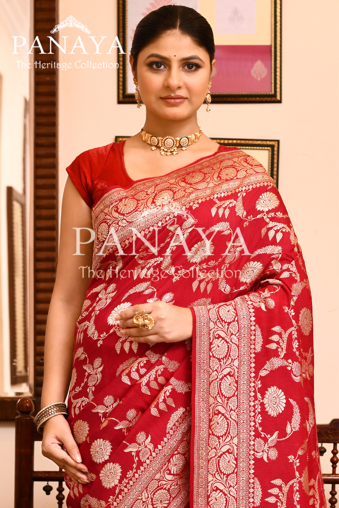 Saree Munga Silk Semi Handloom with Jaal Design with Banarasi aanchal & Border