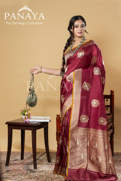 Katan Silk With Royal Buta With Gold And Silver Zari Work