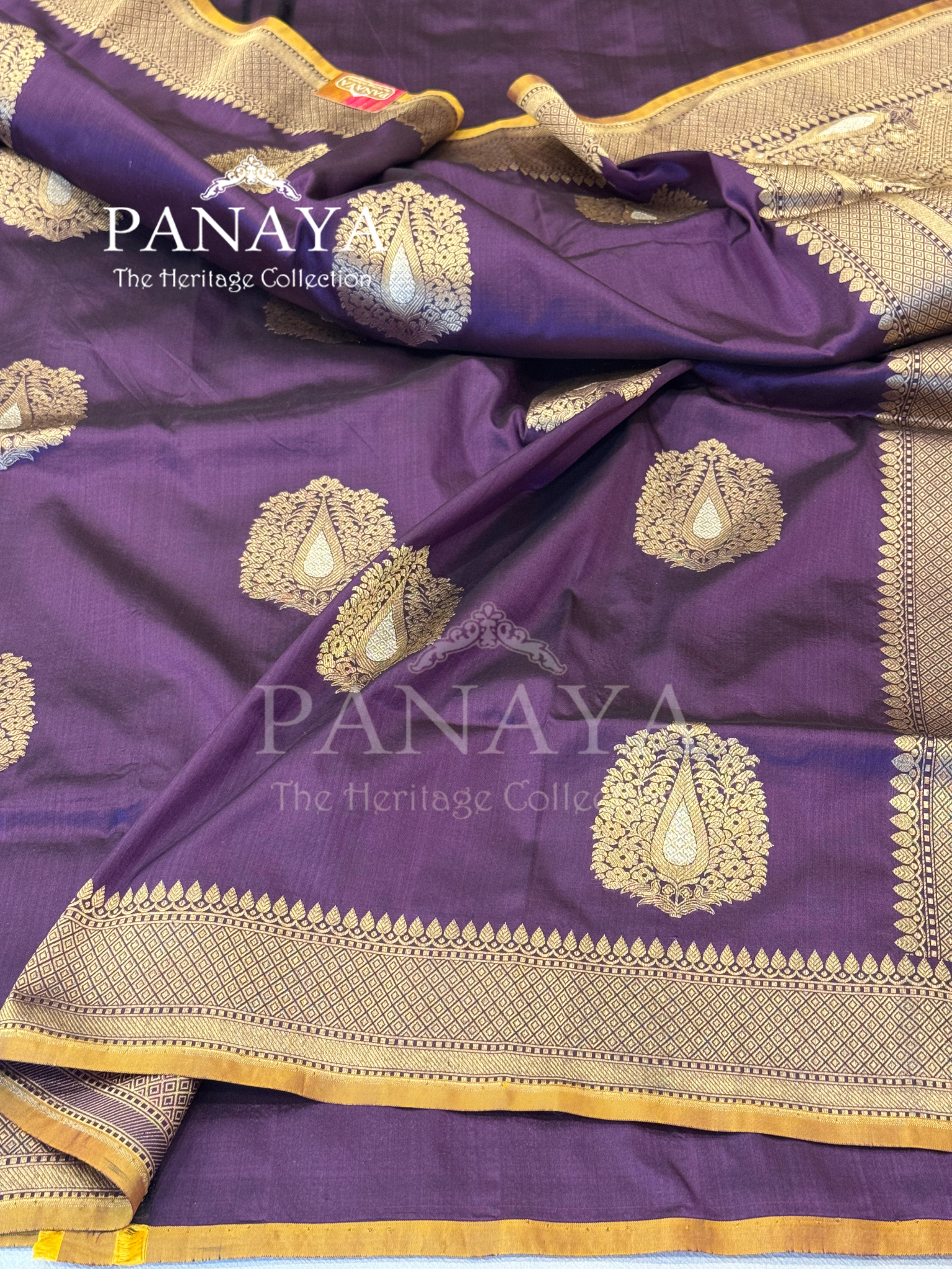 Saree Katan Silk Banarasi Aanchal Border with Gold & Silver Zari Antique Boota Design