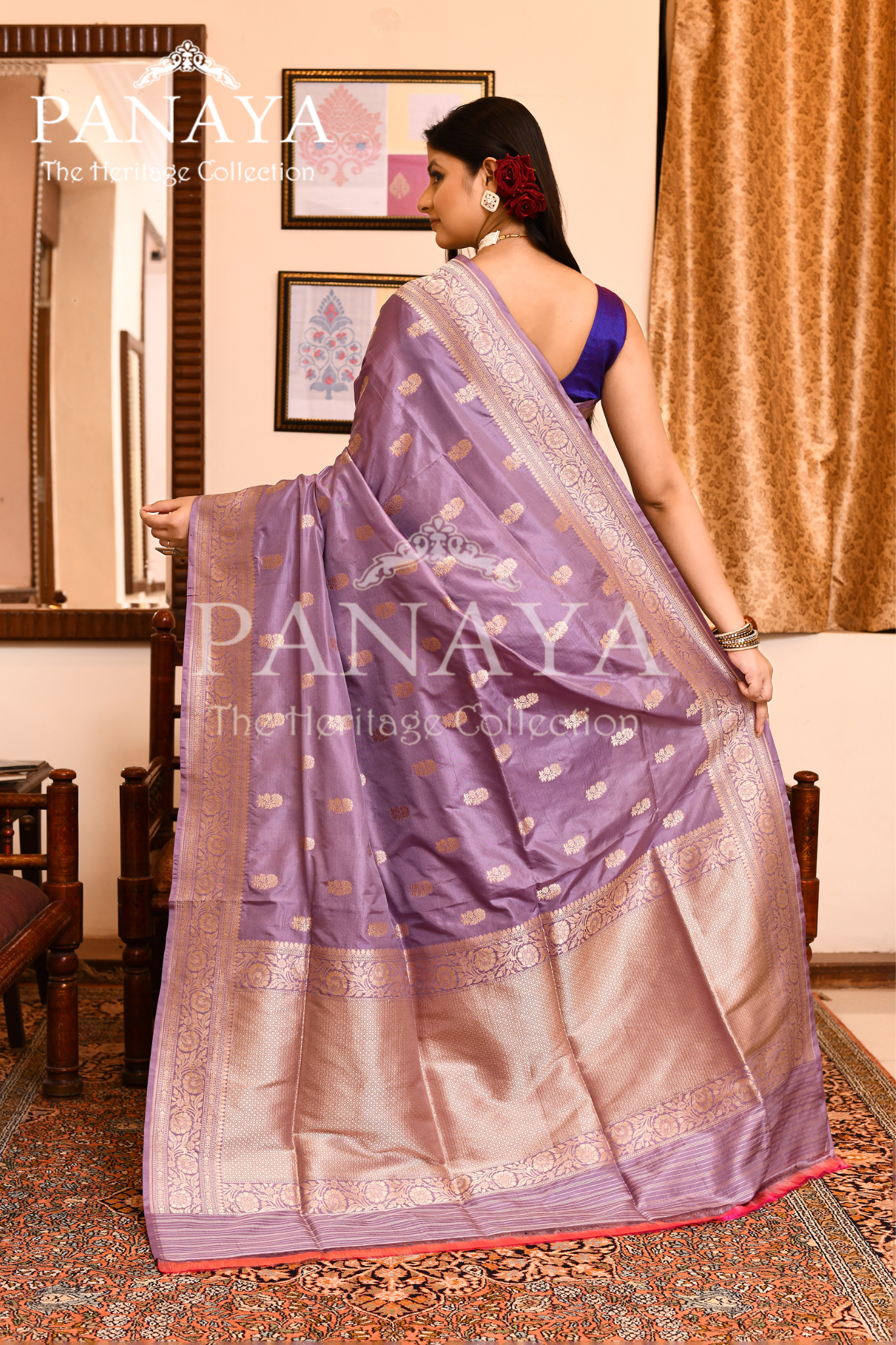 Saree Katan Silk Handwoven with Banrasi Aanchal & Border with Gold  Booti