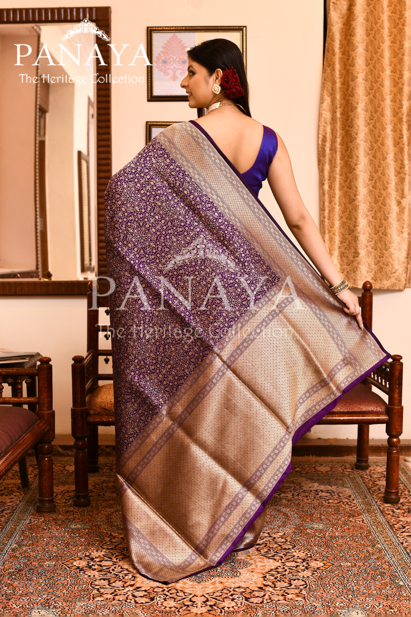 Saree Katan Silk Brocade Tanchuie Design With Jaal Design With Banarasi Aanchal & Border