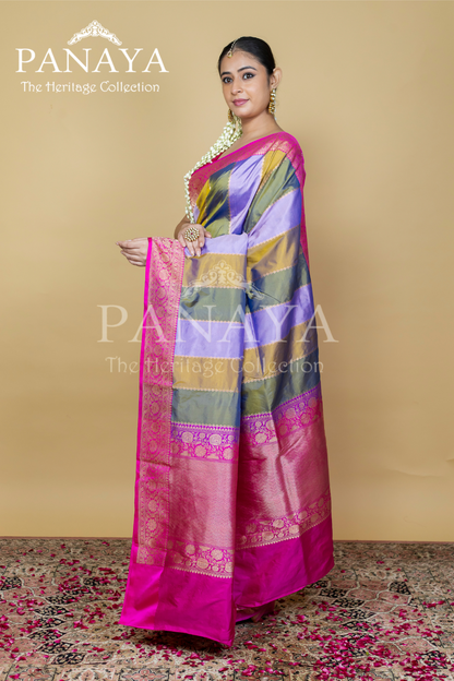 Rangkat Saree With Contrast Banarsi Border And Anchal