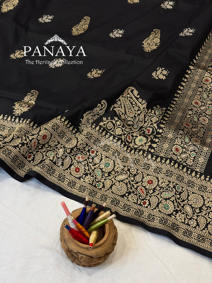 Saree Katan Silk with Meenedarr Banarasi Aanchal & Border with Gold Zari Carry Boota and konia