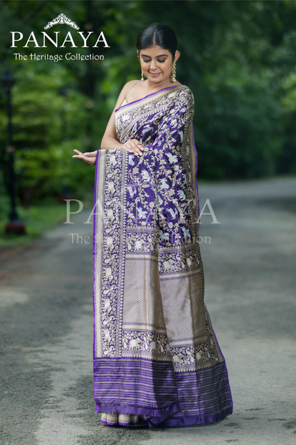 Handloom Sikargah Pattern Zaal Work With Gold And Silver Zari Work