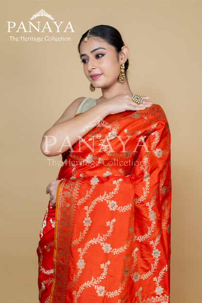 Katan Silk Zaal Design With Meenakari Work Banarsi Border Work