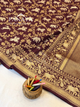 Saree Katan Silk Shikargah Design with Banarasi aanchal & Border with gold & Silver Zari Work