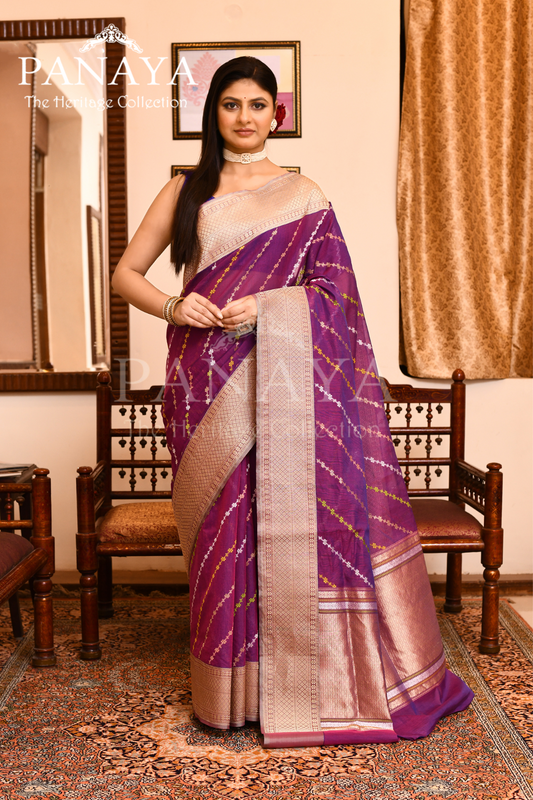 Saree Kora cotton Silk with Banrasi Aanchal & Border with Meenedar Aada Design