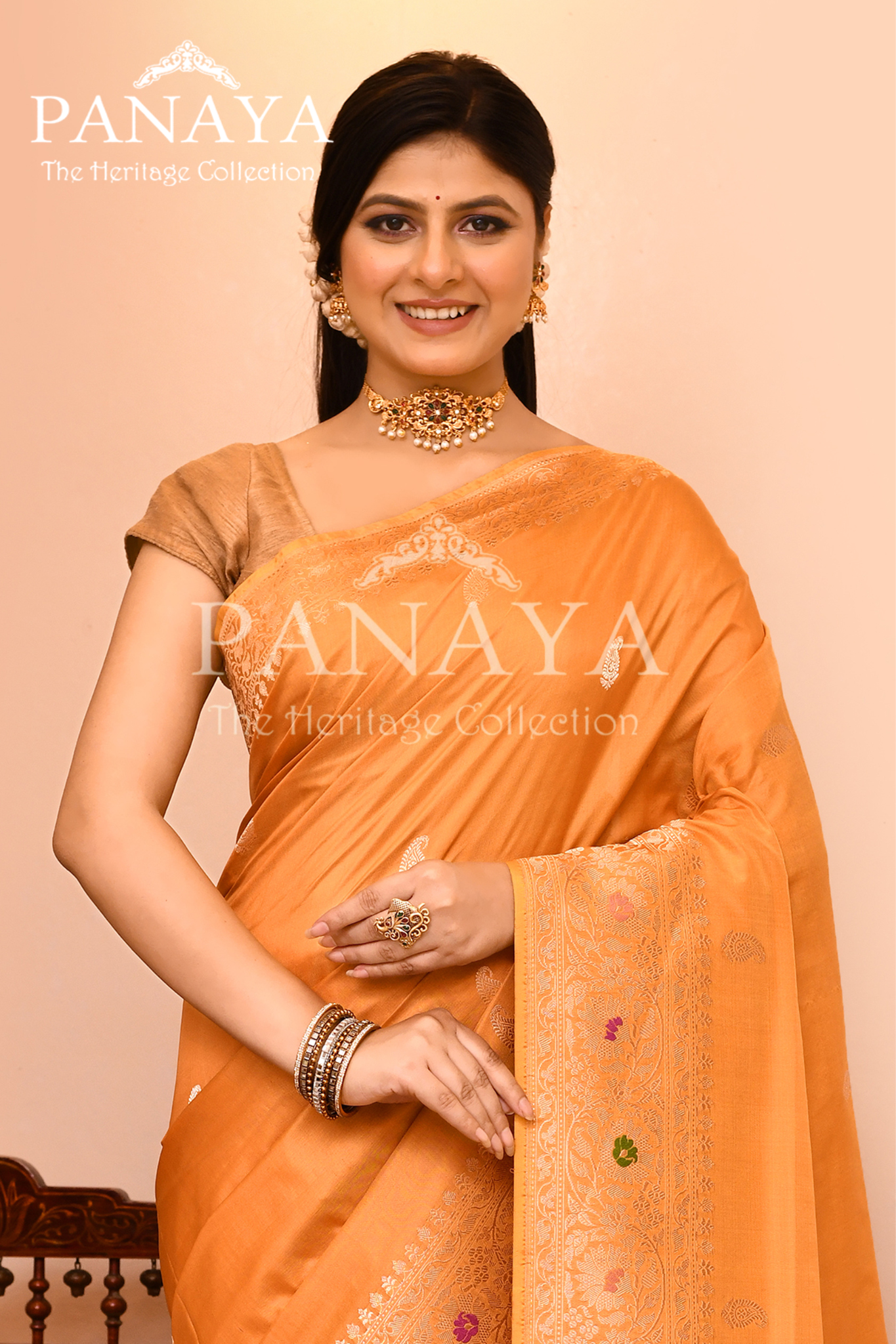 Saree Kora Cotton Silk With Banarasi aanchal & Border with Meenedar Booti