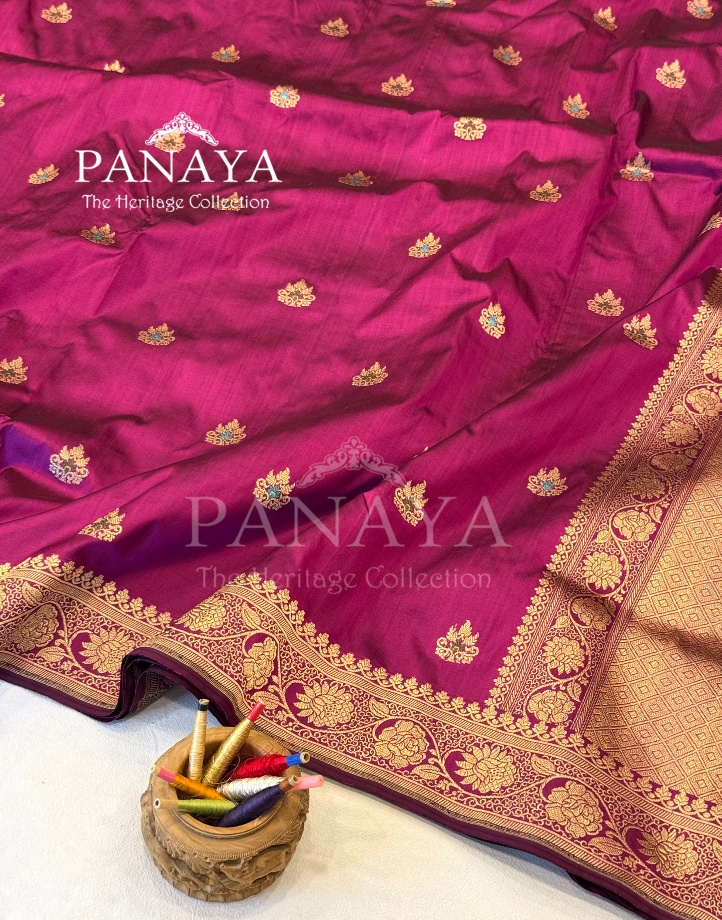 Saree Katan Silk with banarasi aanchal & Border with meenedar Booti Design