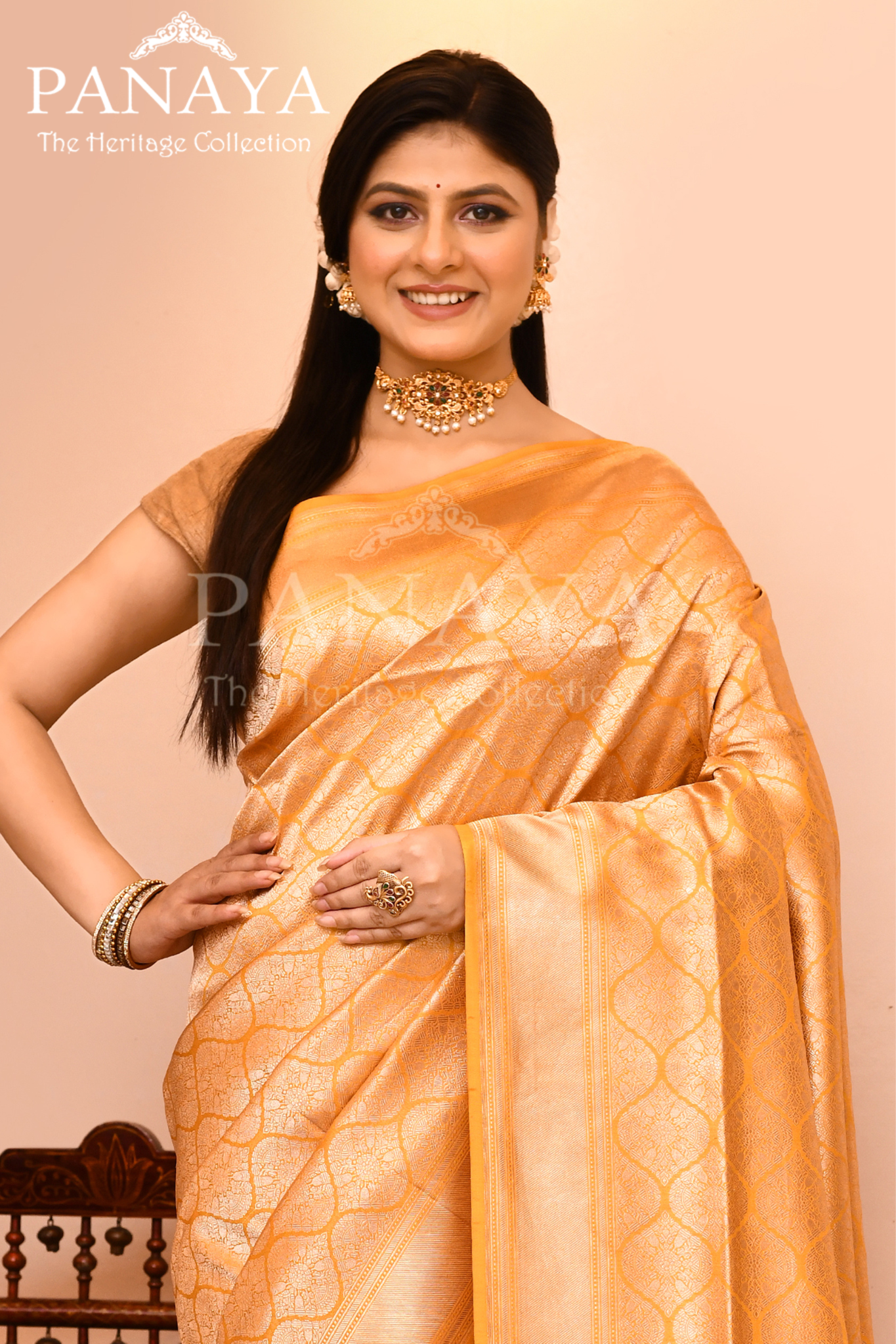 Saree Katan Silk Brocade Tanchuie Design With Jaal Design With Banarasi Aanchal & Border