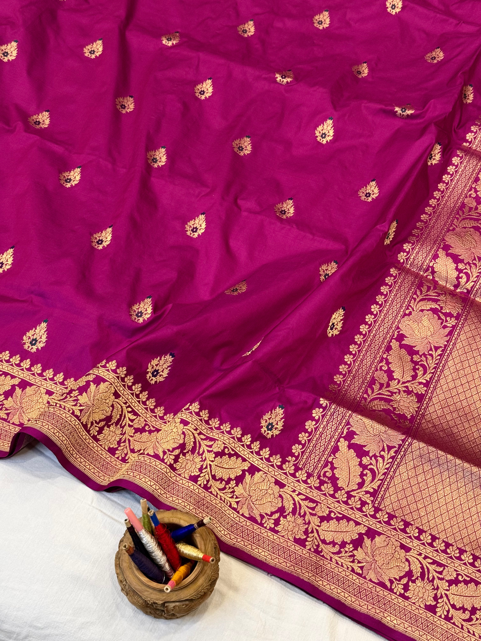 Saree Katan Silk with banarasi aanchal & Border with meenedar Booti Design