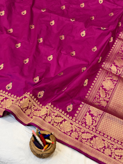 Saree Katan Silk with banarasi aanchal & Border with meenedar Booti Design