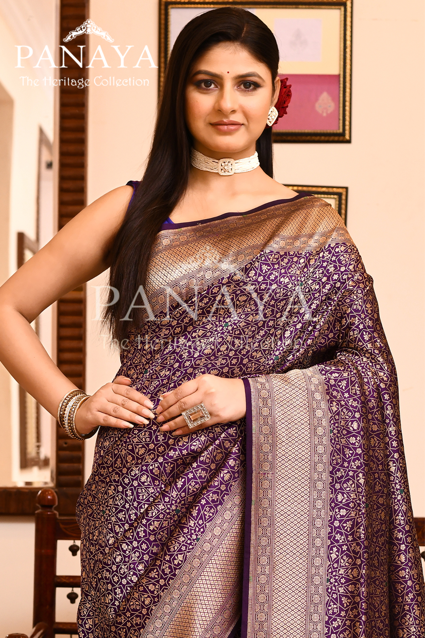 Saree Katan Silk Brocade Tanchuie Design With Jaal Design With Banarasi Aanchal & Border