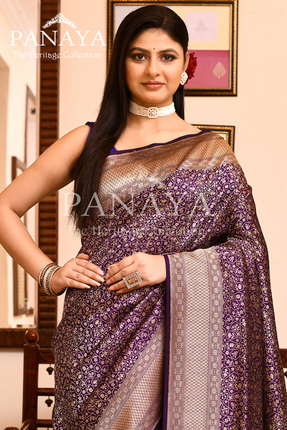 Saree Katan Silk Brocade Tanchuie Design With Jaal Design With Banarasi Aanchal & Border
