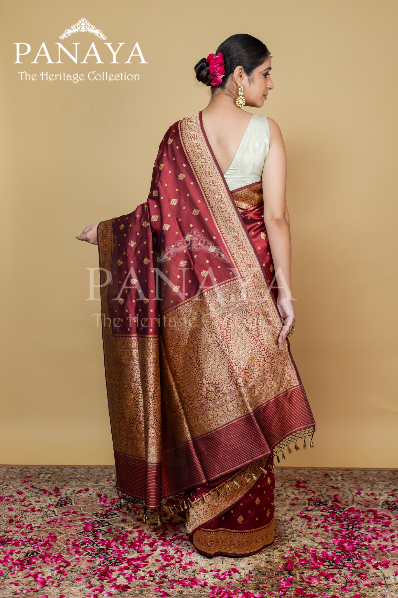 Handloom Katan Silk With Zaal Lace Buti Pattern Small And Large