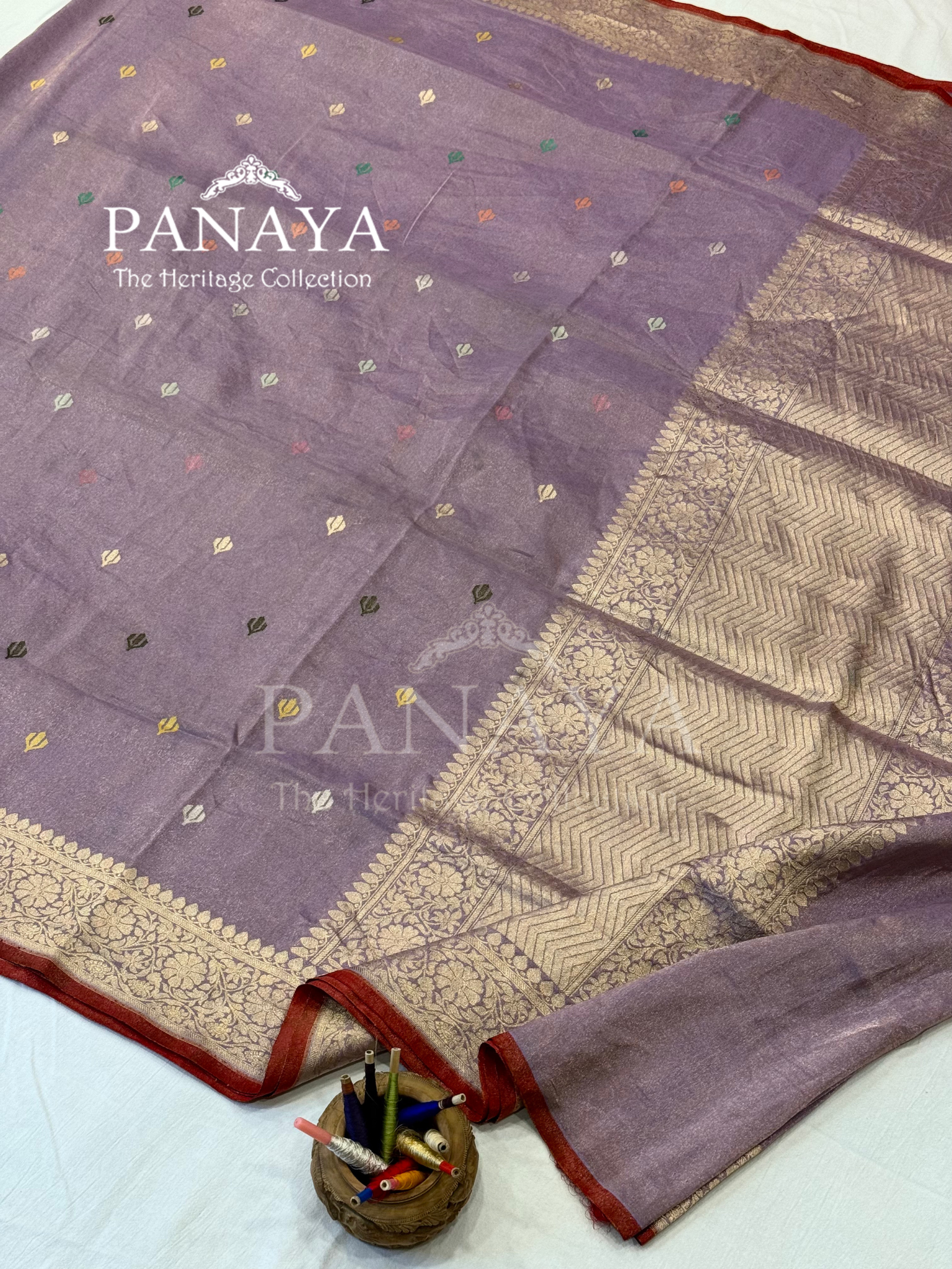Saree Katan Tisshue Silk Saree with Banarsi Aanchal Border with multi color booti design