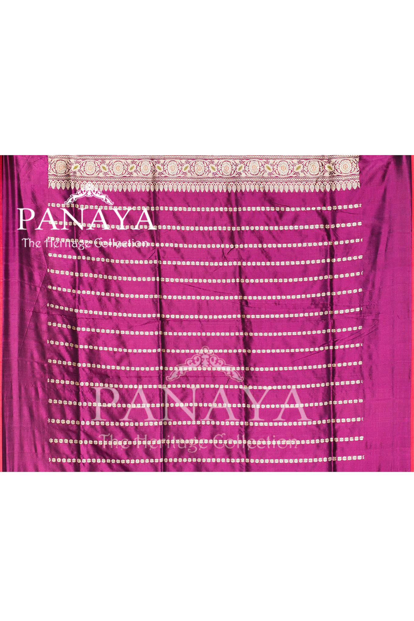 Saree Katan Silk Handwoven with Banrasi Aanchal & Border with Gold & Silver Meenedar Jaal Design