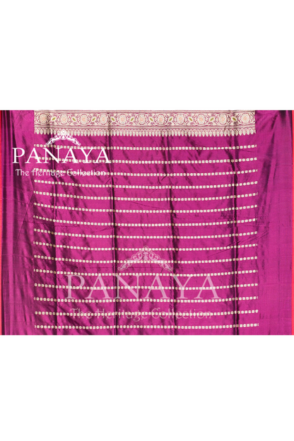 Saree Katan Silk Handwoven with Banrasi Aanchal & Border with Gold & Silver Meenedar Jaal Design