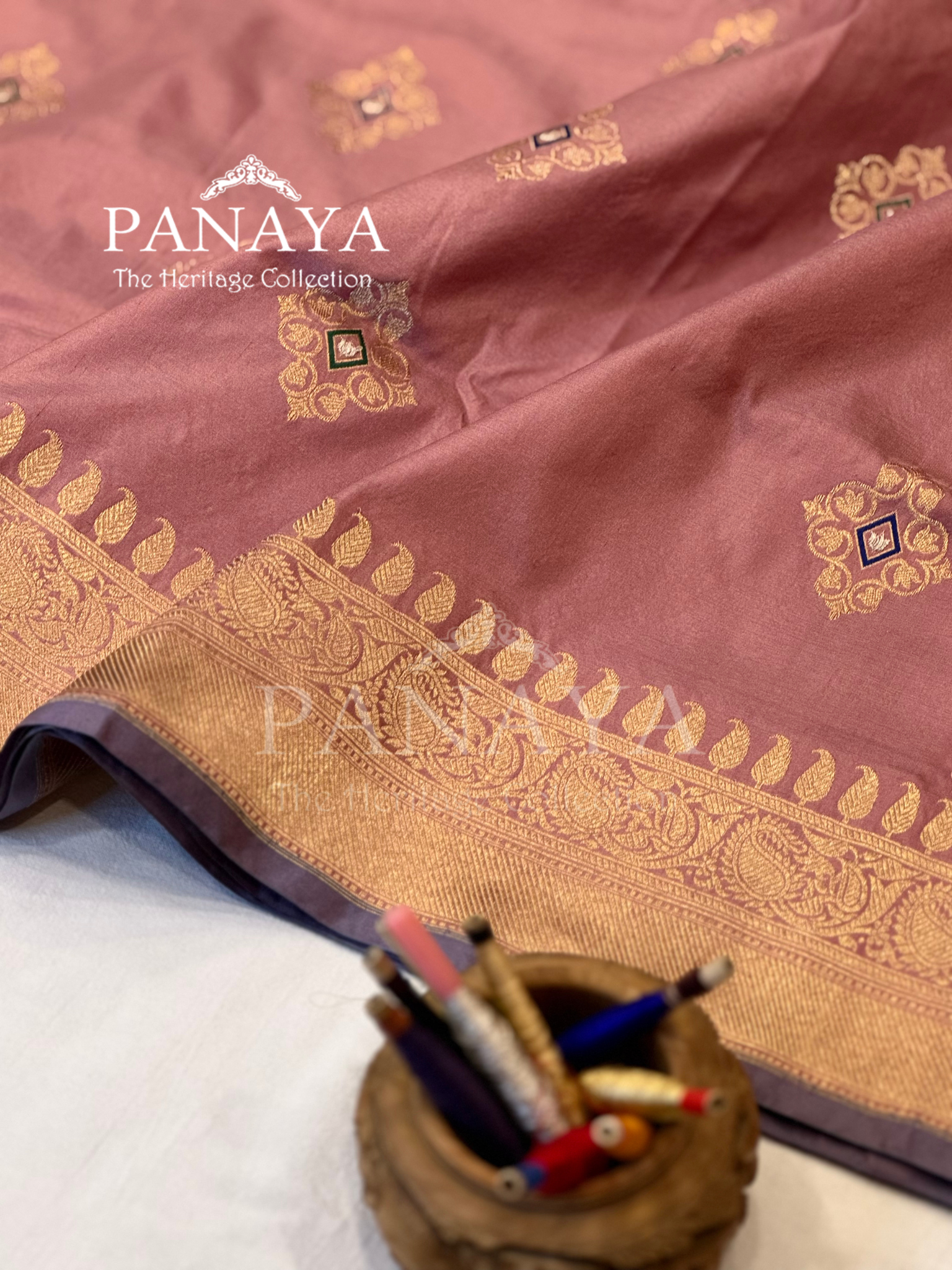 Saree Katan Silk with banarasi aanchal & Border with meenedar Boota Design