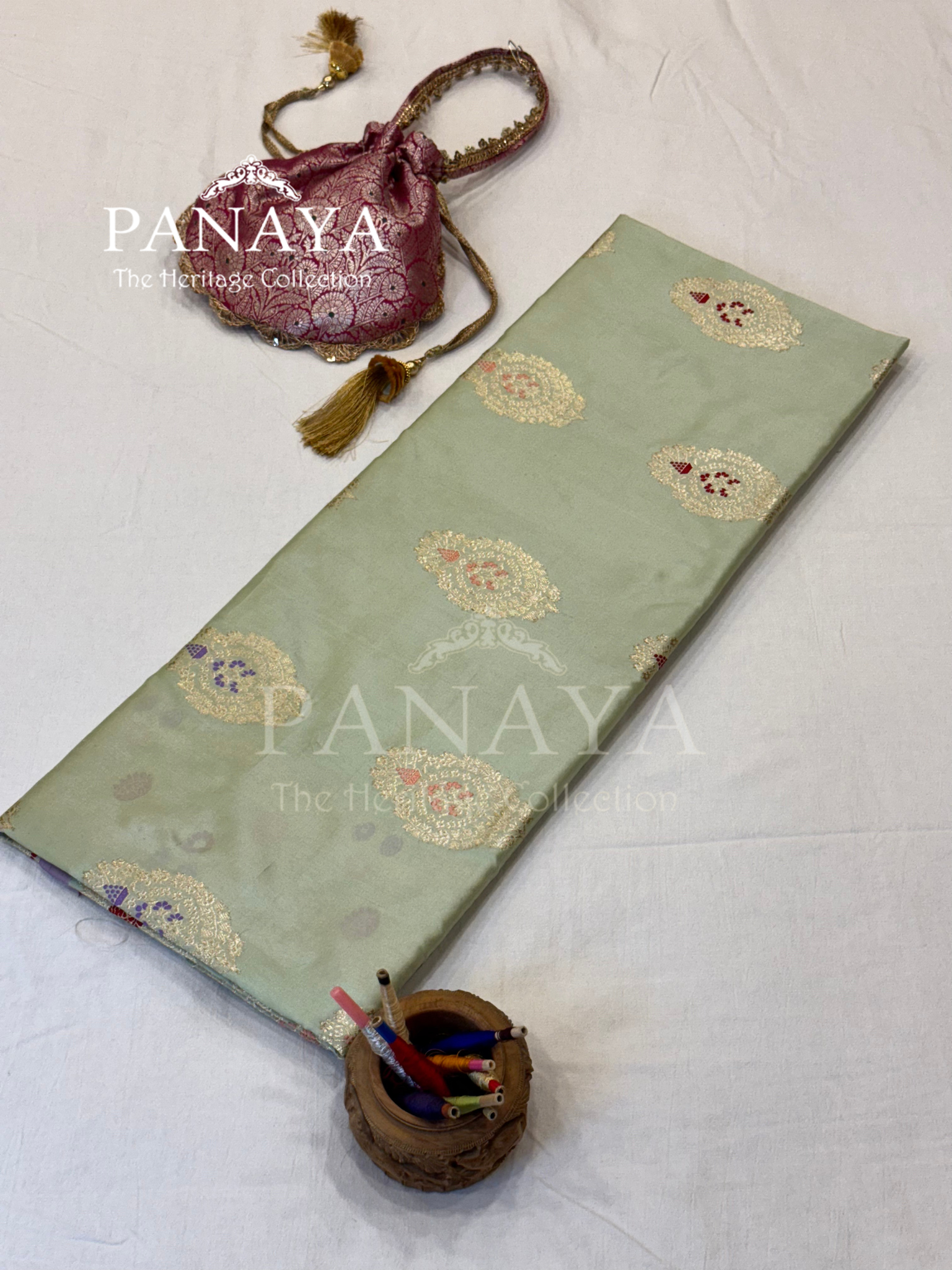 Saree Katan Silk with banarasi aanchal & Border with meenedar Boota Design