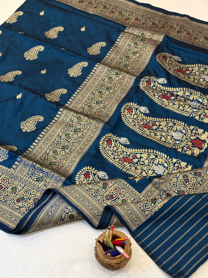 Saree Katan Silk with Meenedarr Banarasi Aanchal & Border with Gold Zari Carry Boota