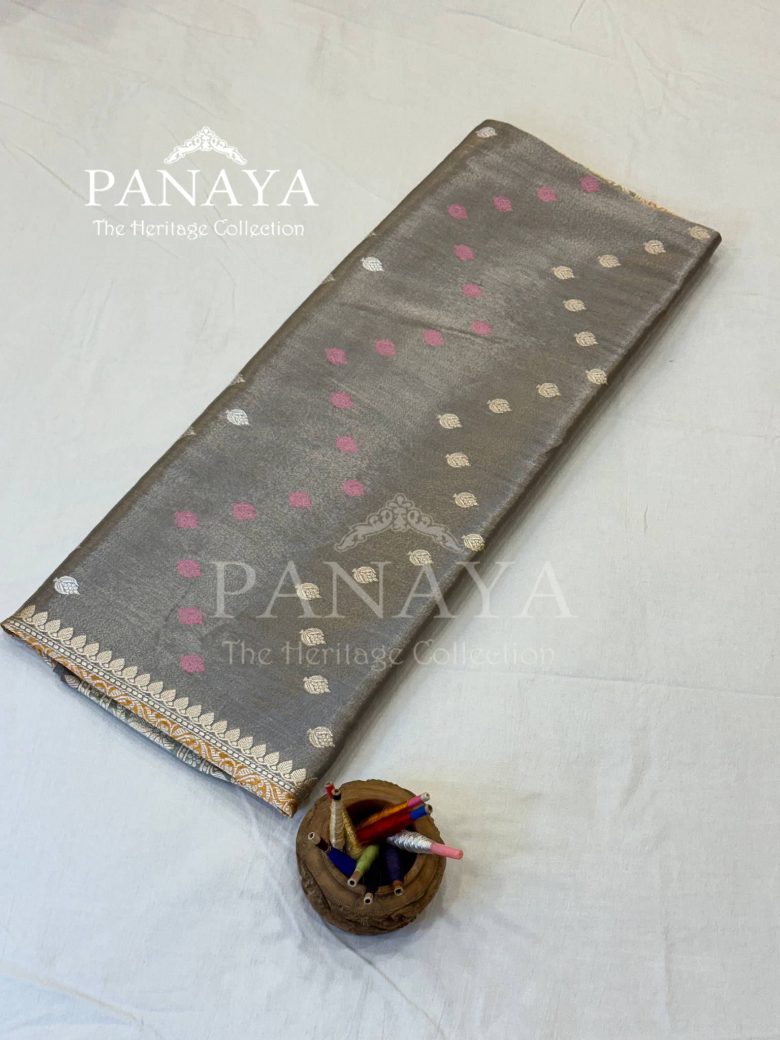 Saree Katan Tisshue Silk Saree with Banarsi Aanchal Border with multi color booti design