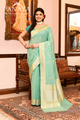 Saree Kora Cotton Silk With Banarasi aanchal & Border with Meenedar Booti