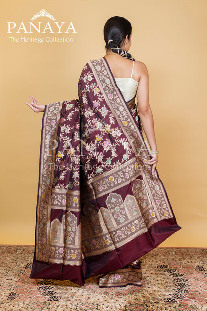 Katan Silk Zaal Design Meenakari Work With Banarasi Anchal Border Design