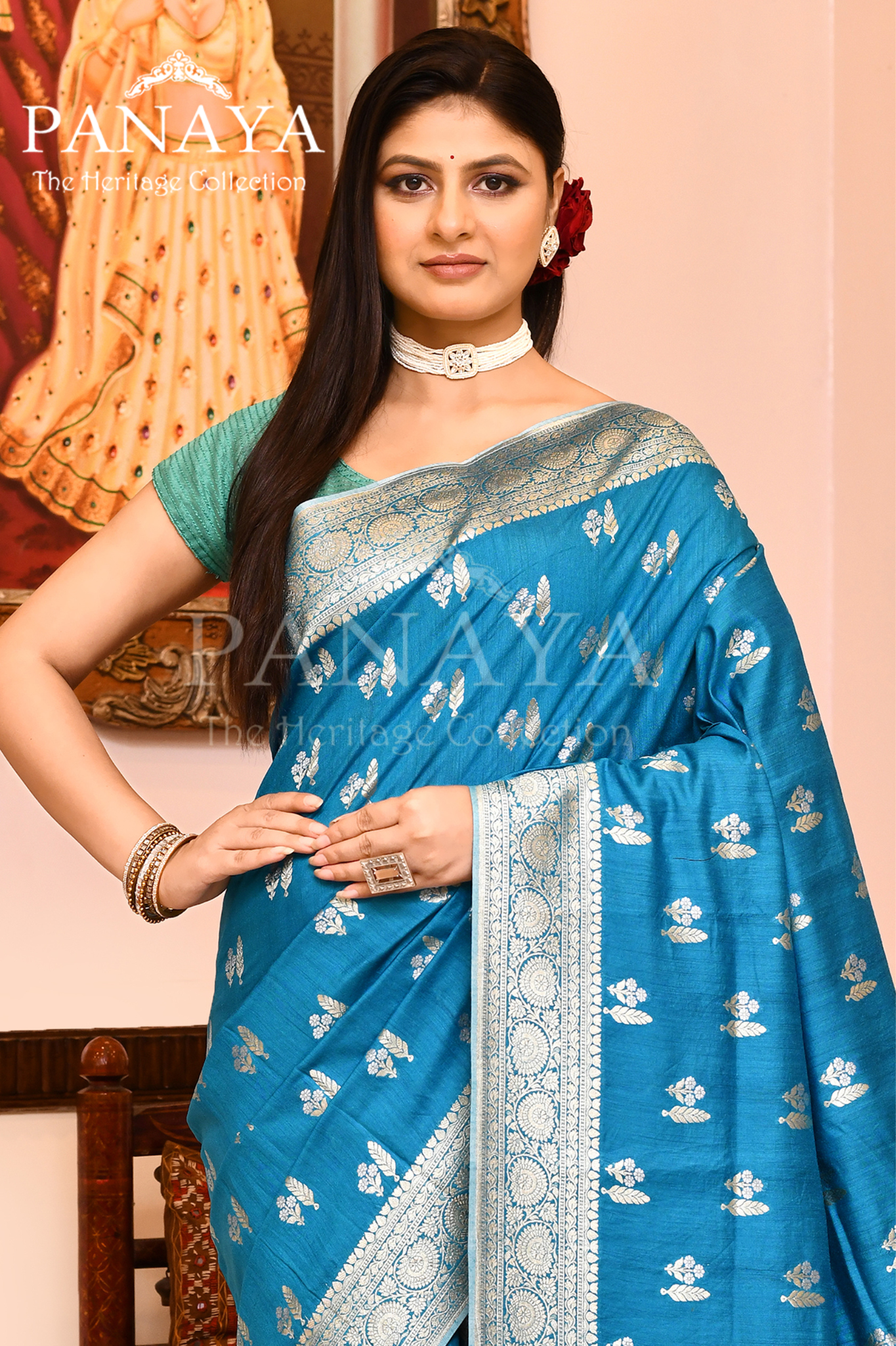 Saree Munga Silk Semi Handloom with Booti  Design with Banarasi aanchal & Border
