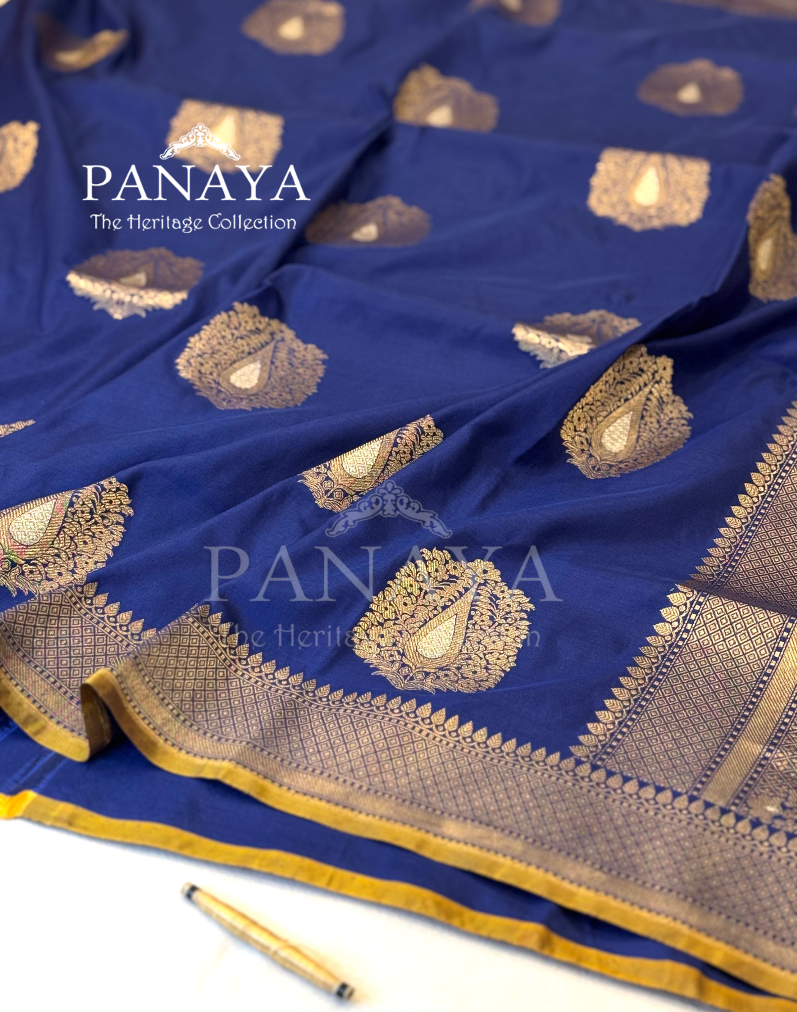 Saree Katan Silk Banarasi Aanchal Border with Gold & Silver Zari Antique Boota Design