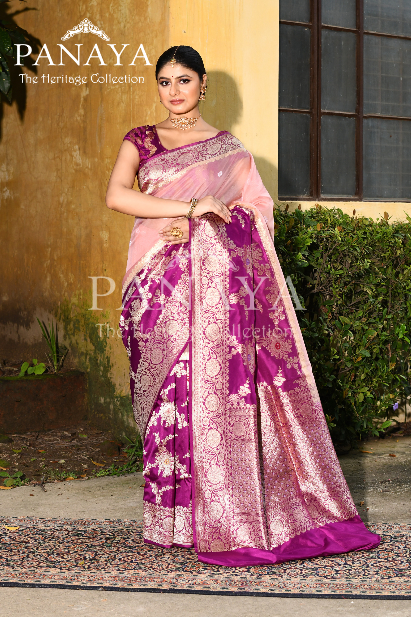 Saree Katan Silk & Organza Silk Half Half Jaal & Booti Design Handwoven with Banrasi Aanchal & Border