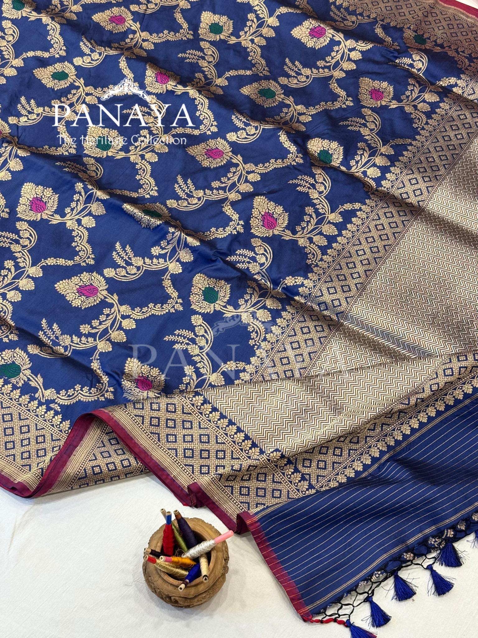 Saree Katan Silk with banarasi aanchal & Border with meenedar Jaal Design