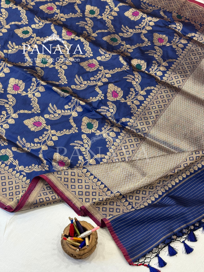 Saree Katan Silk with banarasi aanchal & Border with meenedar Jaal Design