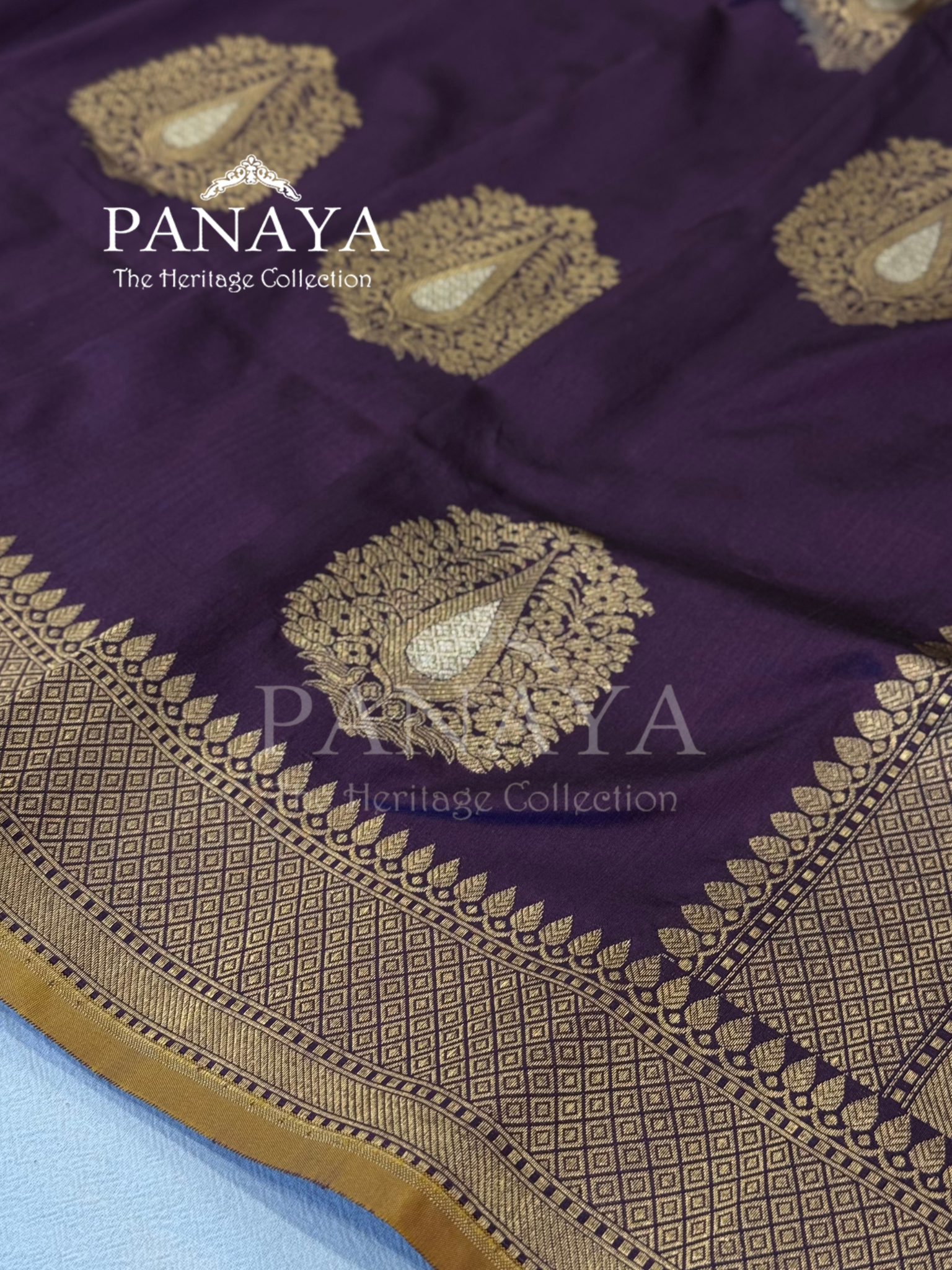 Saree Katan Silk Banarasi Aanchal Border with Gold & Silver Zari Antique Boota Design