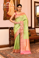 Saree Katan Silk with Contrast Banarasi Aanchal & Border with Gold Zari Boota Design