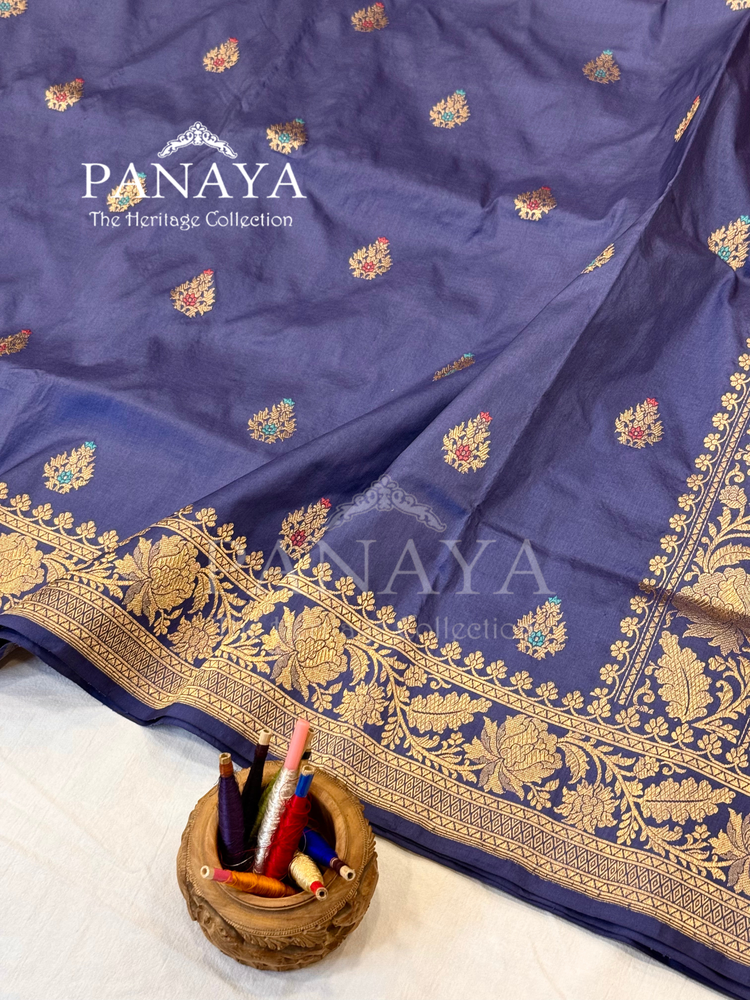 Saree Katan Silk with banarasi aanchal & Border with meenedar Booti Design