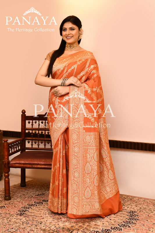 Saree Munga Silk Semi Handloom with Jaal Design with Banarasi aanchal & Border