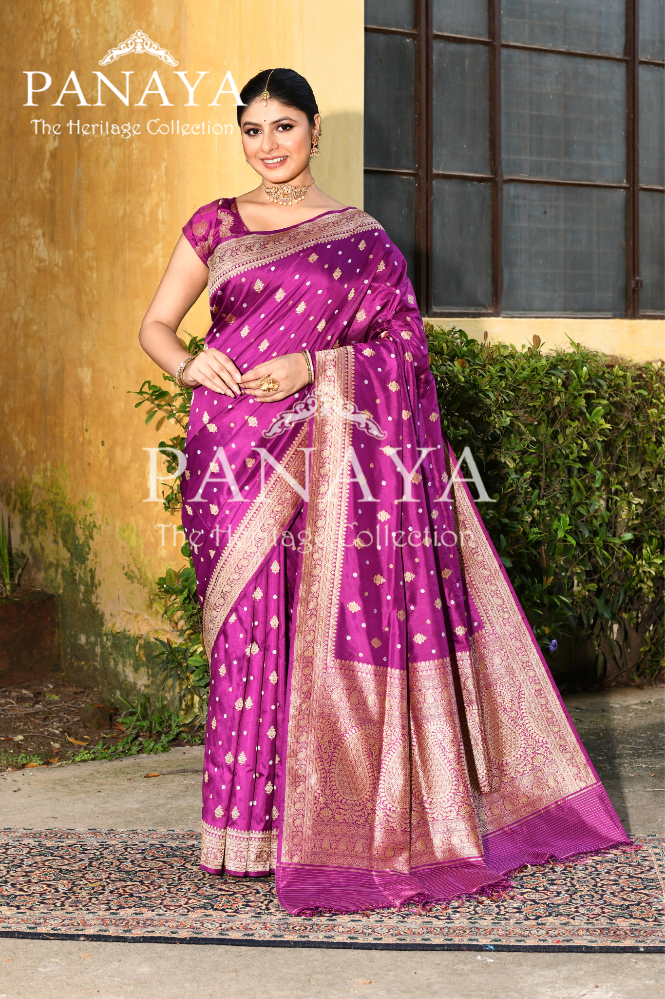 Saree Katan Silk Handwoven with Banrasi Aanchal & Border with Gold & Silver Booti