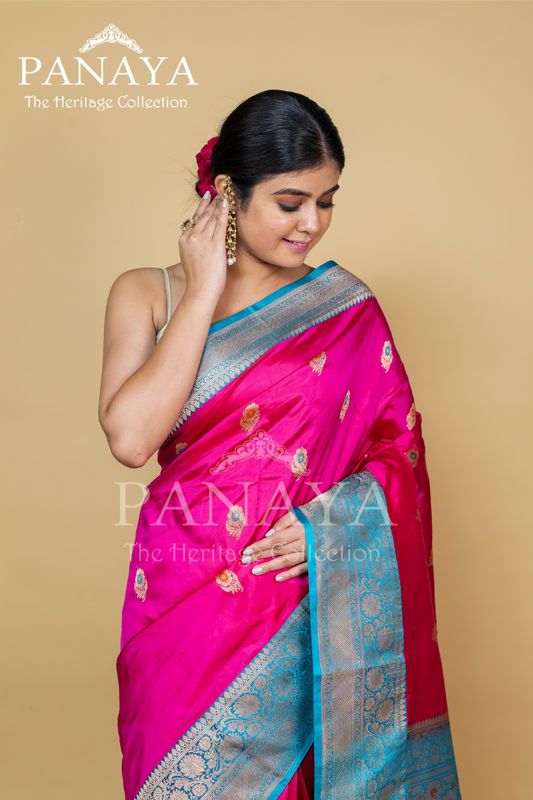 Meenakari Buti With Banarsi Anchal And Border Meenakari Work