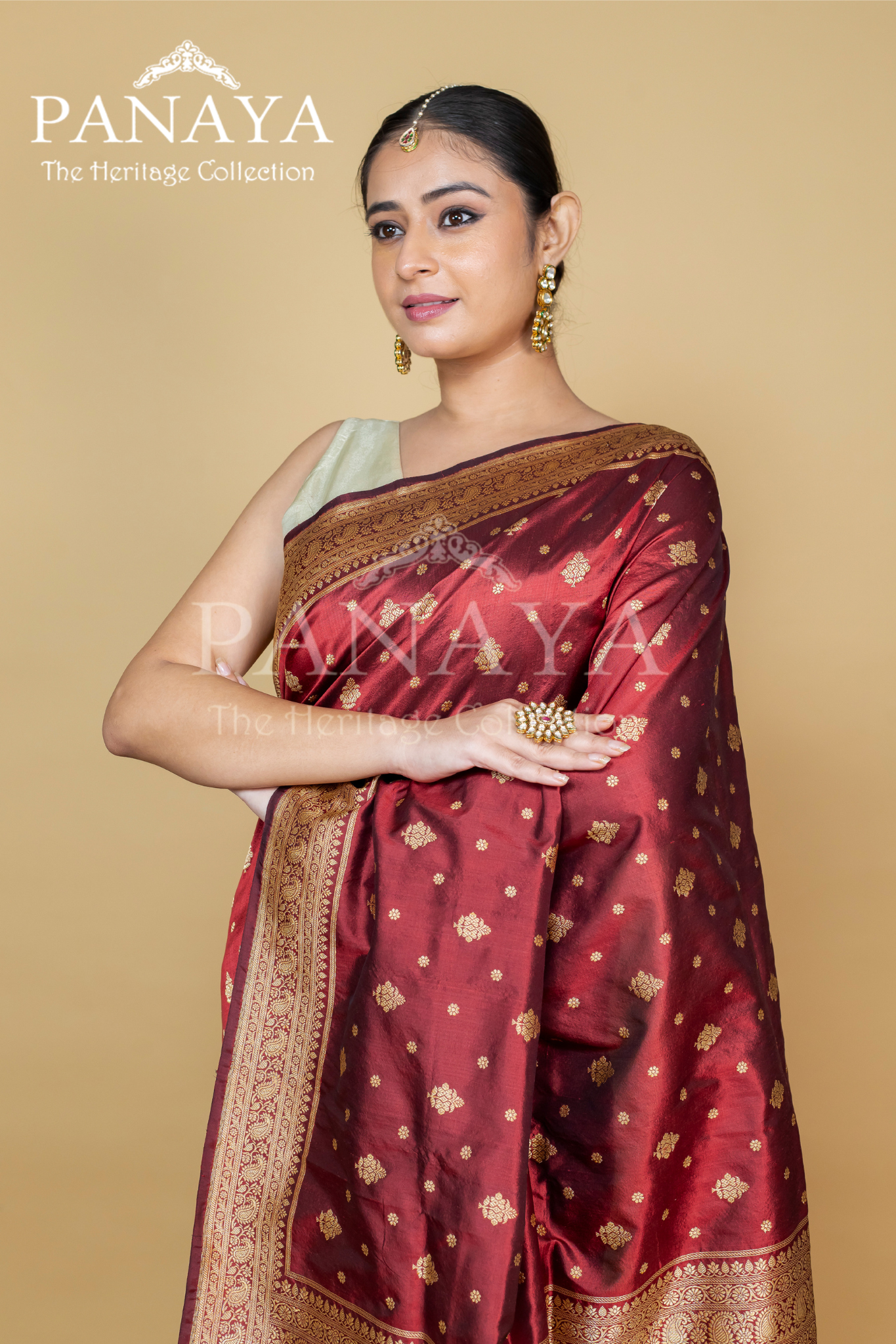 Handloom Katan Silk With Zaal Lace Buti Pattern Small And Large