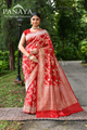 Saree Katan Silk Handwoven with Banrasi Aanchal & Border with Gold & Silver Meenedar Jaal Design