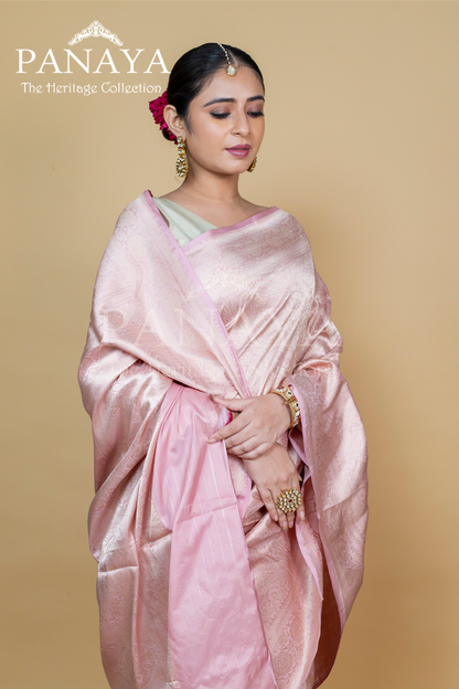 Handloom Tanchoi Silk Saree With Full Enticate Work And Border