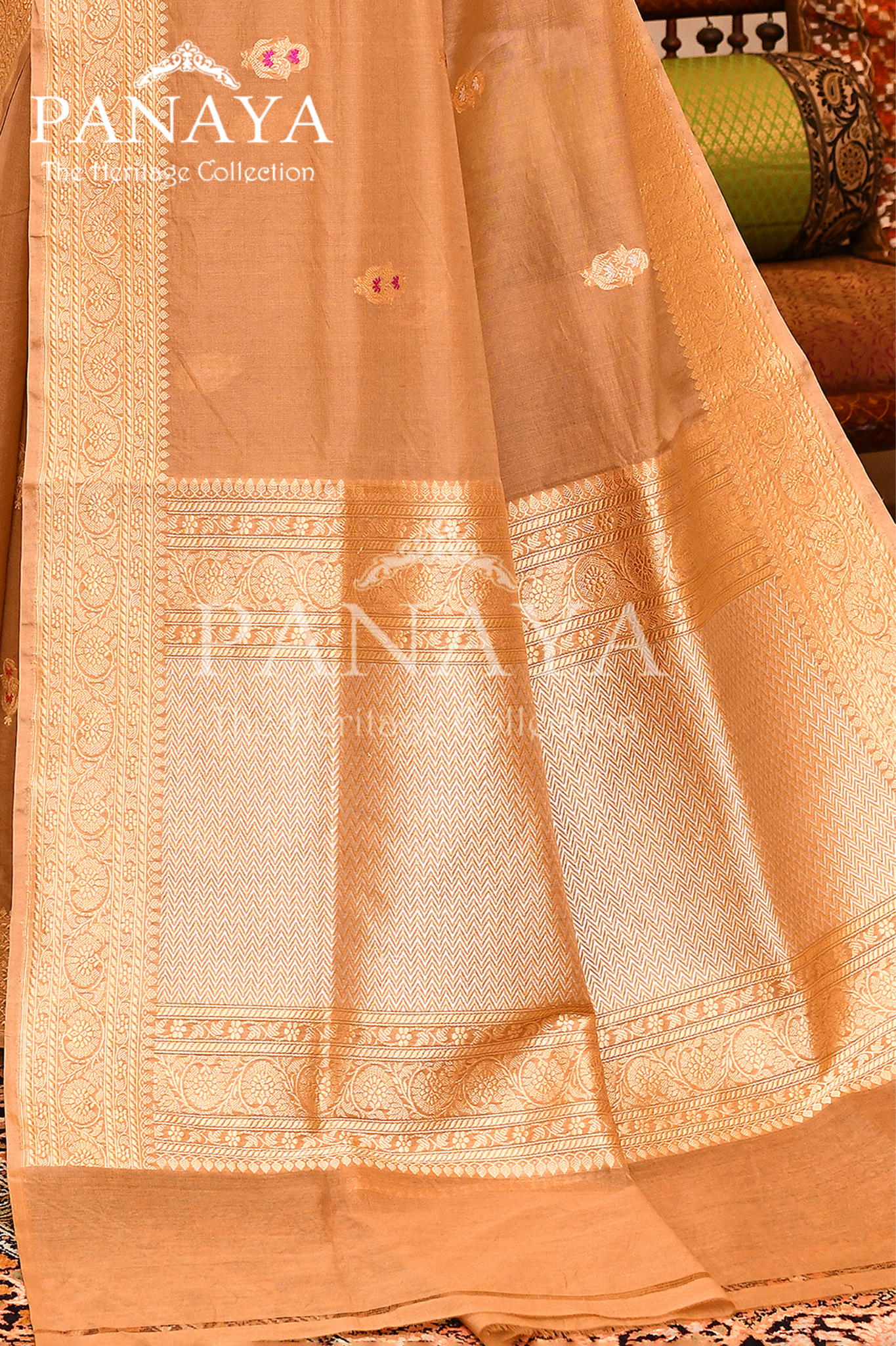 Saree Kora Cotton Silk With Banarasi aanchal & Border with Meenedar Booti