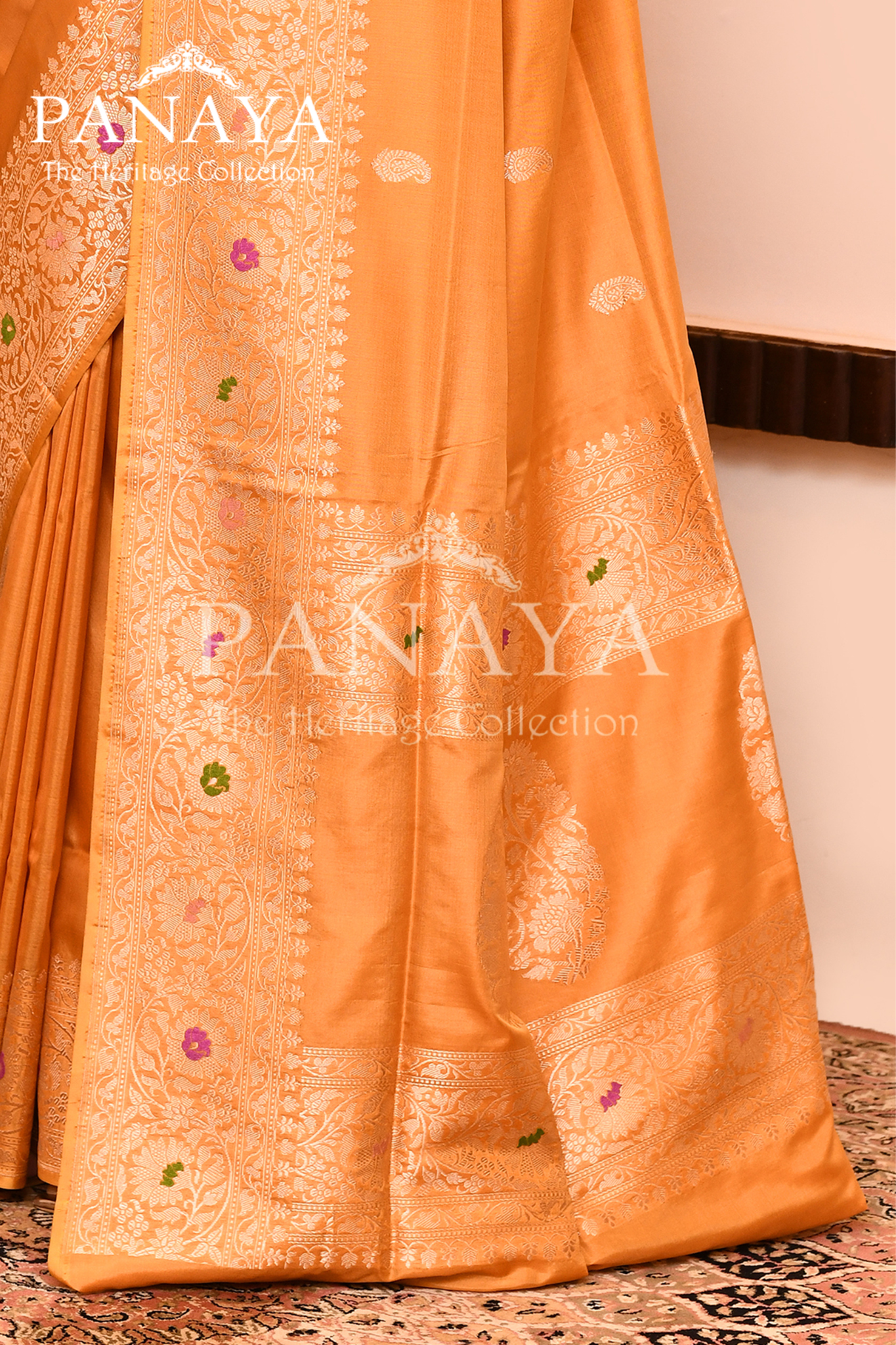 Saree Kora Cotton Silk With Banarasi aanchal & Border with Meenedar Booti