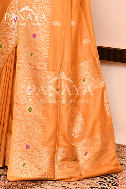 Saree Kora Cotton Silk With Banarasi aanchal & Border with Meenedar Booti