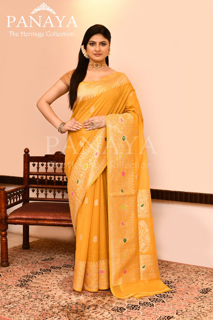 Saree Kora Cotton Silk With Banarasi aanchal & Border with Meenedar Booti