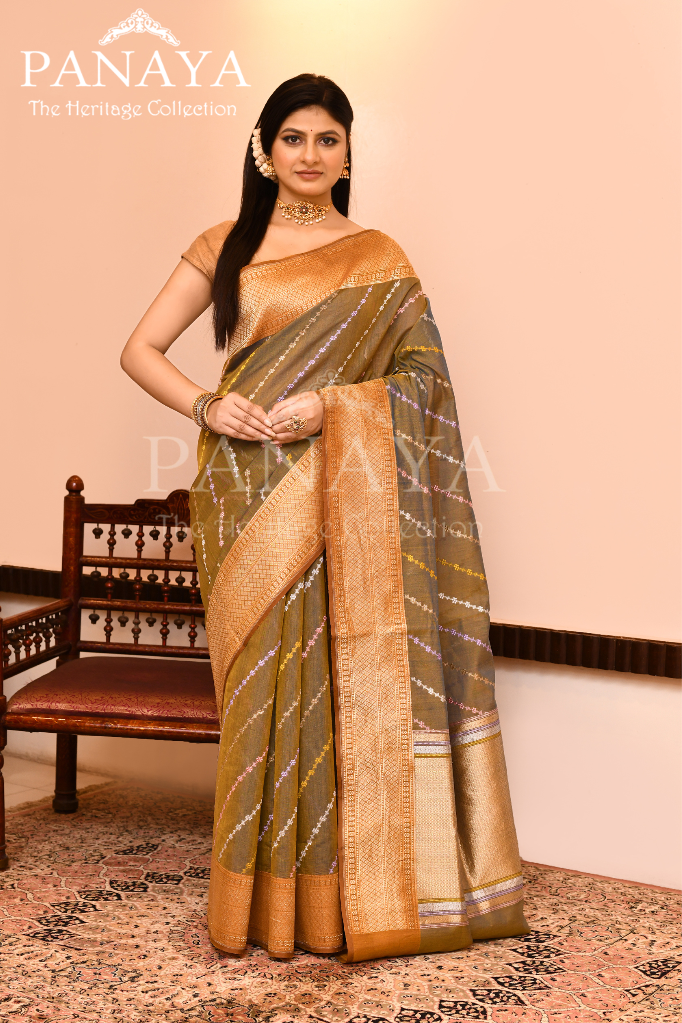 Saree Kora cotton Silk with Banrasi Aanchal & Border with Meenedar Aada Design