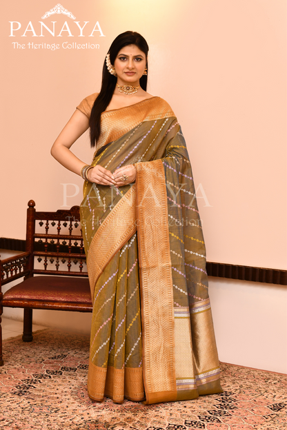 Saree Kora cotton Silk with Banrasi Aanchal & Border with Meenedar Aada Design